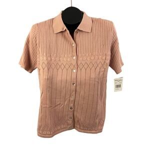 Vintage 90s Alfred Dunner‎ Apricot Knit Button Top Medium NWT Spring Classic